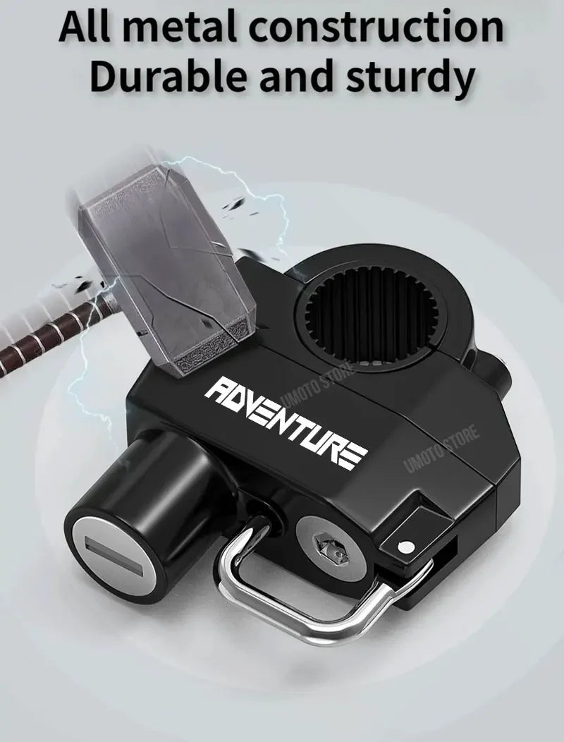 Set Helmet Motorcycle Anti-Theft Lock for Adventure Universal Metal Lock Handlebar Mountable Fits E-Bikes Scooters Bicycles – Aluminum Alloy Waterproof Rust-Proof Black