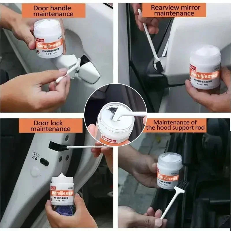 100g White Multipurpose Grease Lubricant – Car Door Hinge Sunroof Track Seat Rail Trunk Lock – Anti-Noise Anti-Rust Anti-Wear – Grease / Grease+Brush / Grease+Brush+Towel – $15