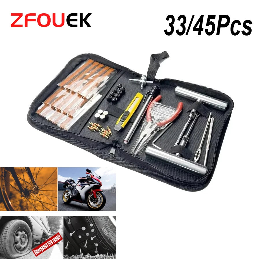 Tubeless Tire Puncture Plug Repair Kit – 33pcs or 45pcs with Storage Box – Car Motorcycle Bike Truck SUV – $18–20