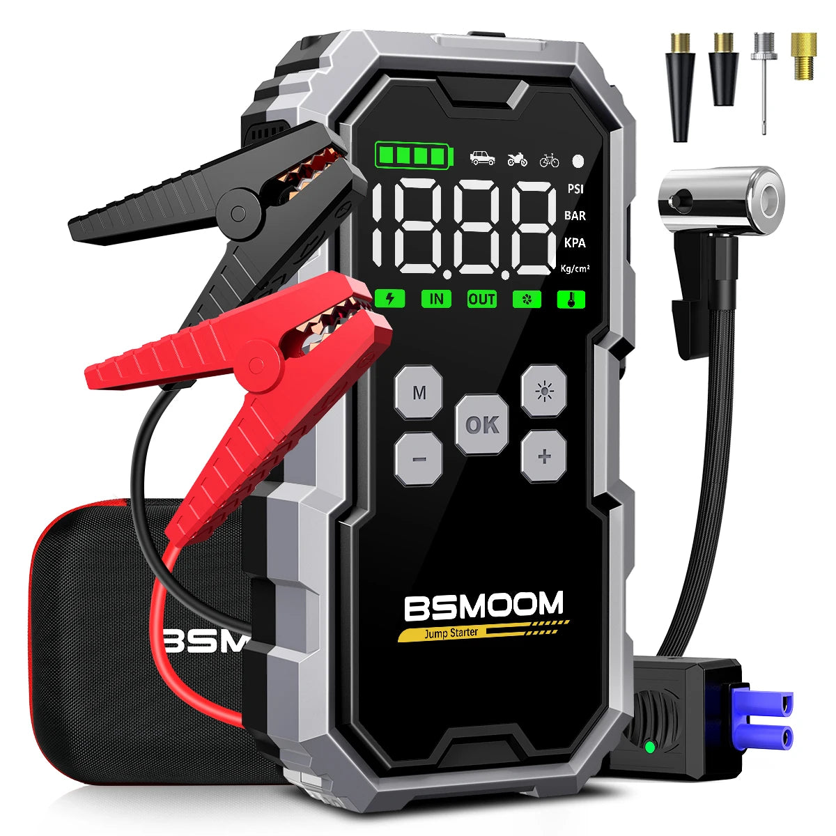 BSMOOM 150PSI Air Compressors Jump Starter Combo 4000A-10000A Portable Car Battery Pack for Motorcycle Car SUV Truck RV