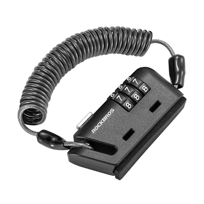 Rockbros Helmet Lock Anti-Theft Mini Bicycle Lock 3-Digit Password Lock Ultralight Flexible Bike Lock Motorcycle Helmet Lock – Model 907 1.5m PVC Steel Cable Two Ways to Use Black
