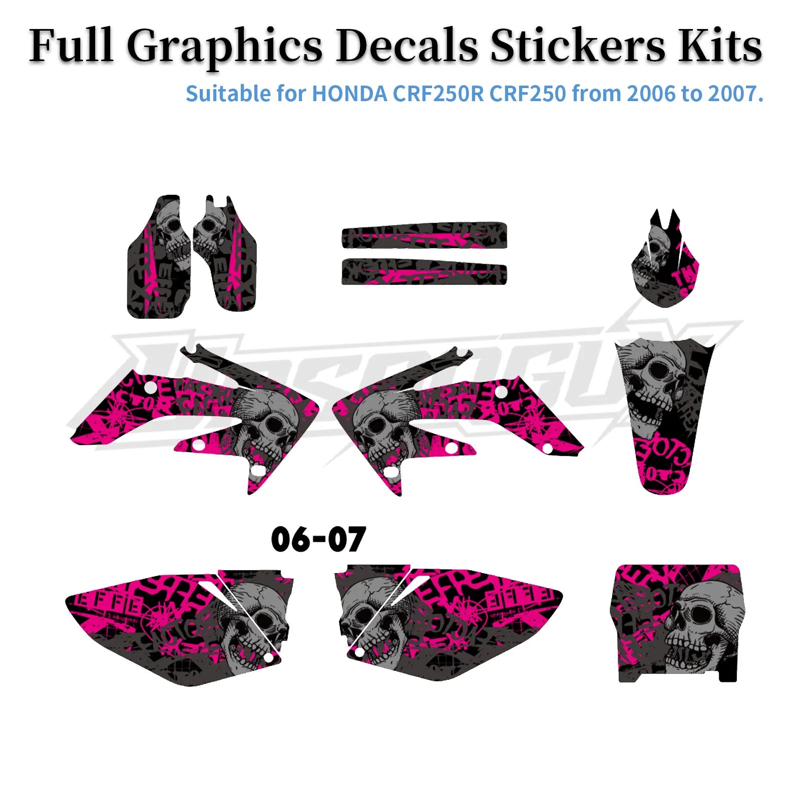 Honda CRF250R 2004–2009 Motorcycle Graphic Background Decal Sticker Kit – 12 Designs – 29mil / 35mil Glossy or 31mil 3D – Ships from USA – $72–$78