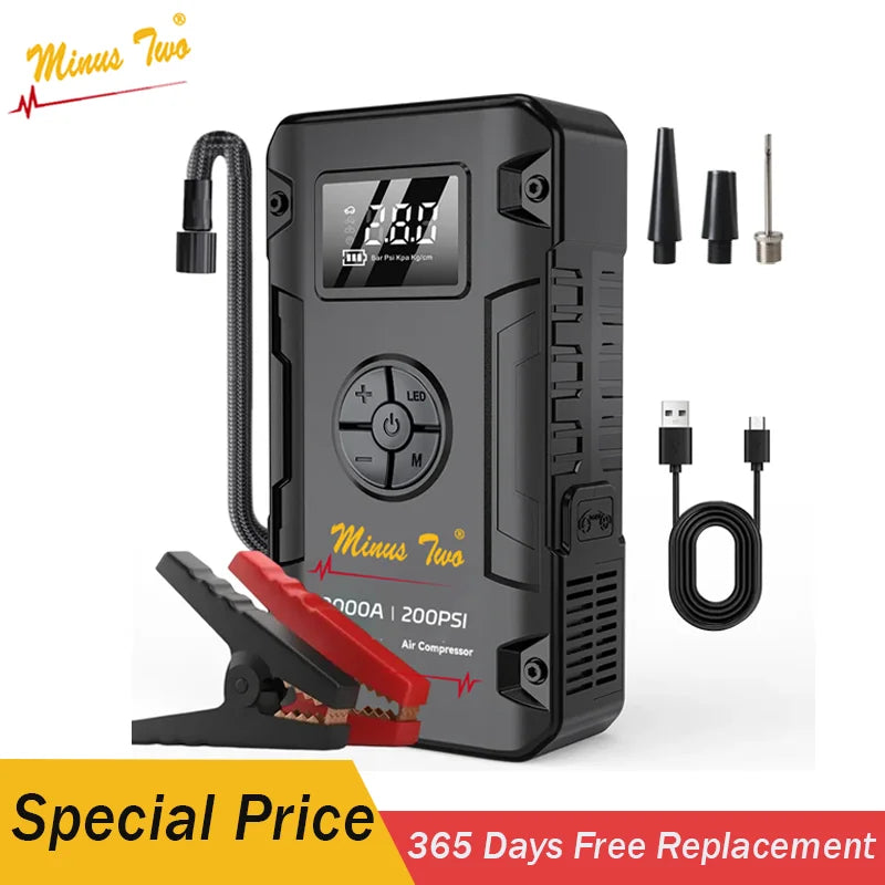 Motorcycle Jump Starter 8000A with 200PSI Air Compressor 4-in-1 Portable Power Bank Tyre Inflator Motorcycle Battery Booster Starting Device