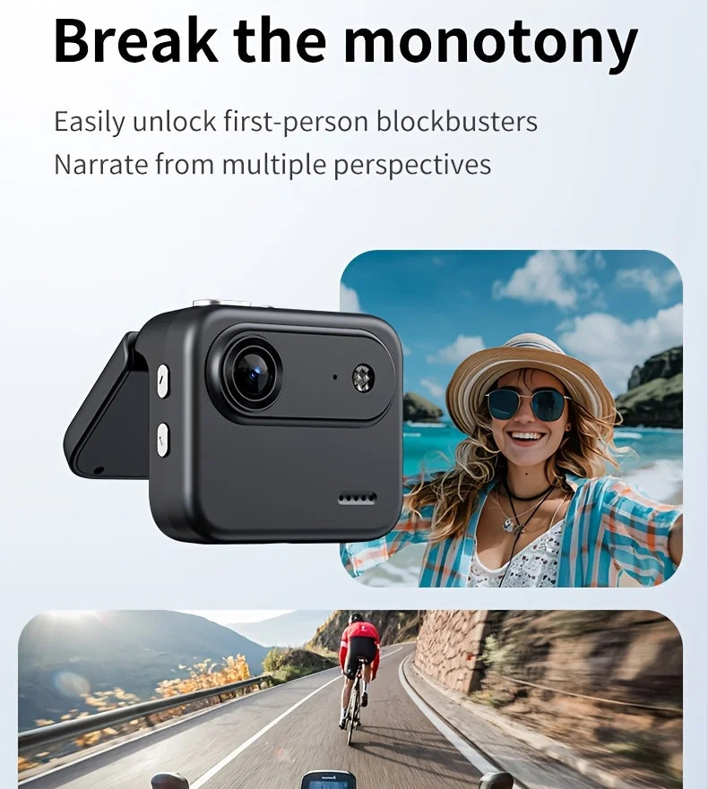 4K HD Flip Screen Thumb Action Camera 20MP Sony Sensor Anti-Shake Wide-Angle Vlog Cycling Camcorder 32GB USB Charging Lightweight Portable POV Camera for Outdoor Travel Cycling