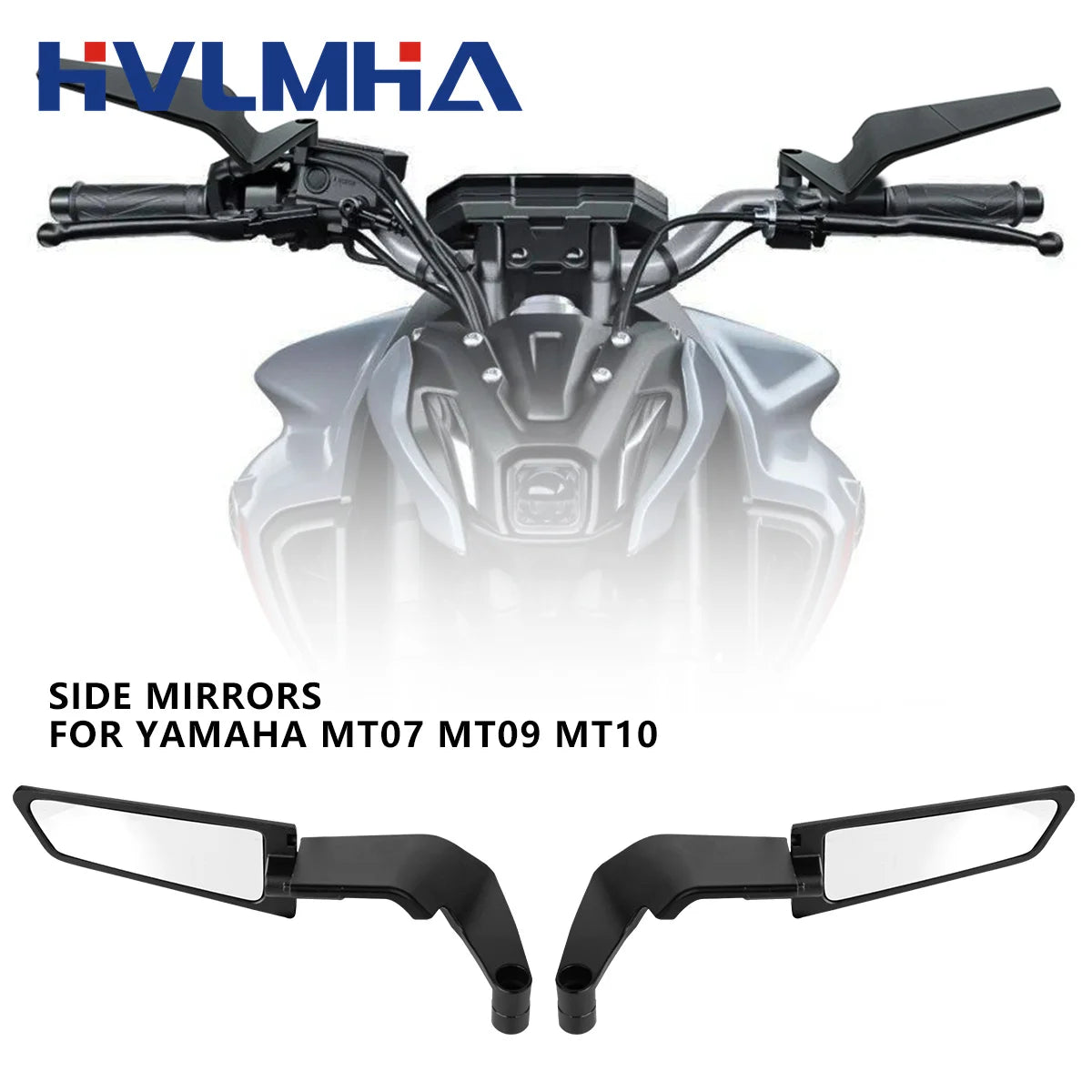 HVLMHA Yamaha MT-07 MT-09 MT-10 Stealth Winglet Rotatable Motorcycle Mirror CNC Aluminium Adjustable Rearview Motorcycle Mirror Kit 2021-2023