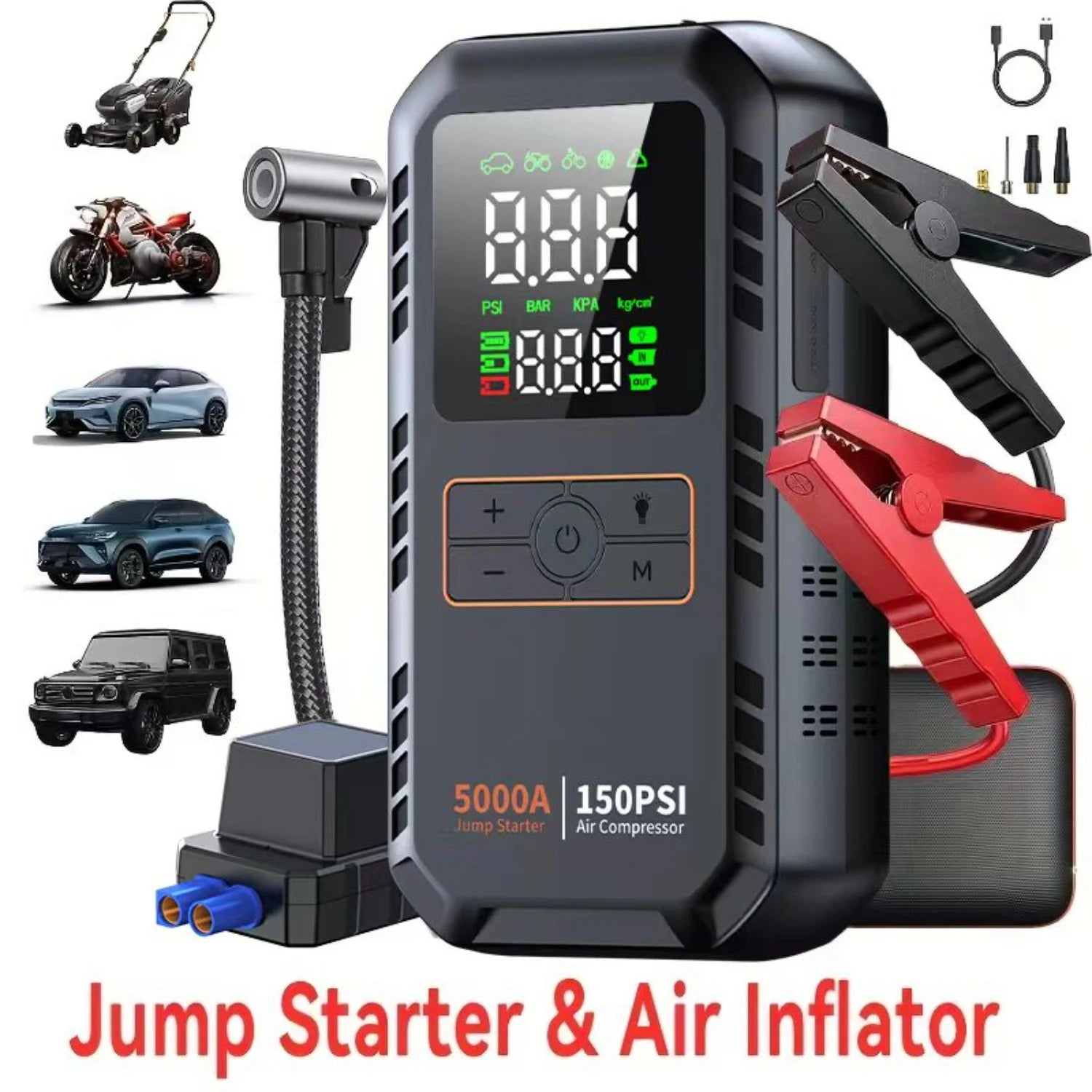 PAIVIROKU 5000A Jump Starter with Air Compressors – 150PSI Tire Inflator & Portable Battery Booster