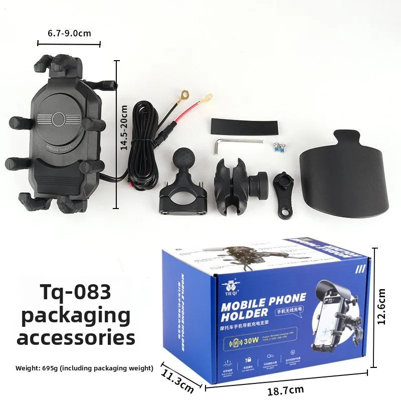 New Motorcycle Phone Holder, 15W Fast Wireless Charging, Shockproof Navigation Bracket with Anti-Theft Lock, Universal