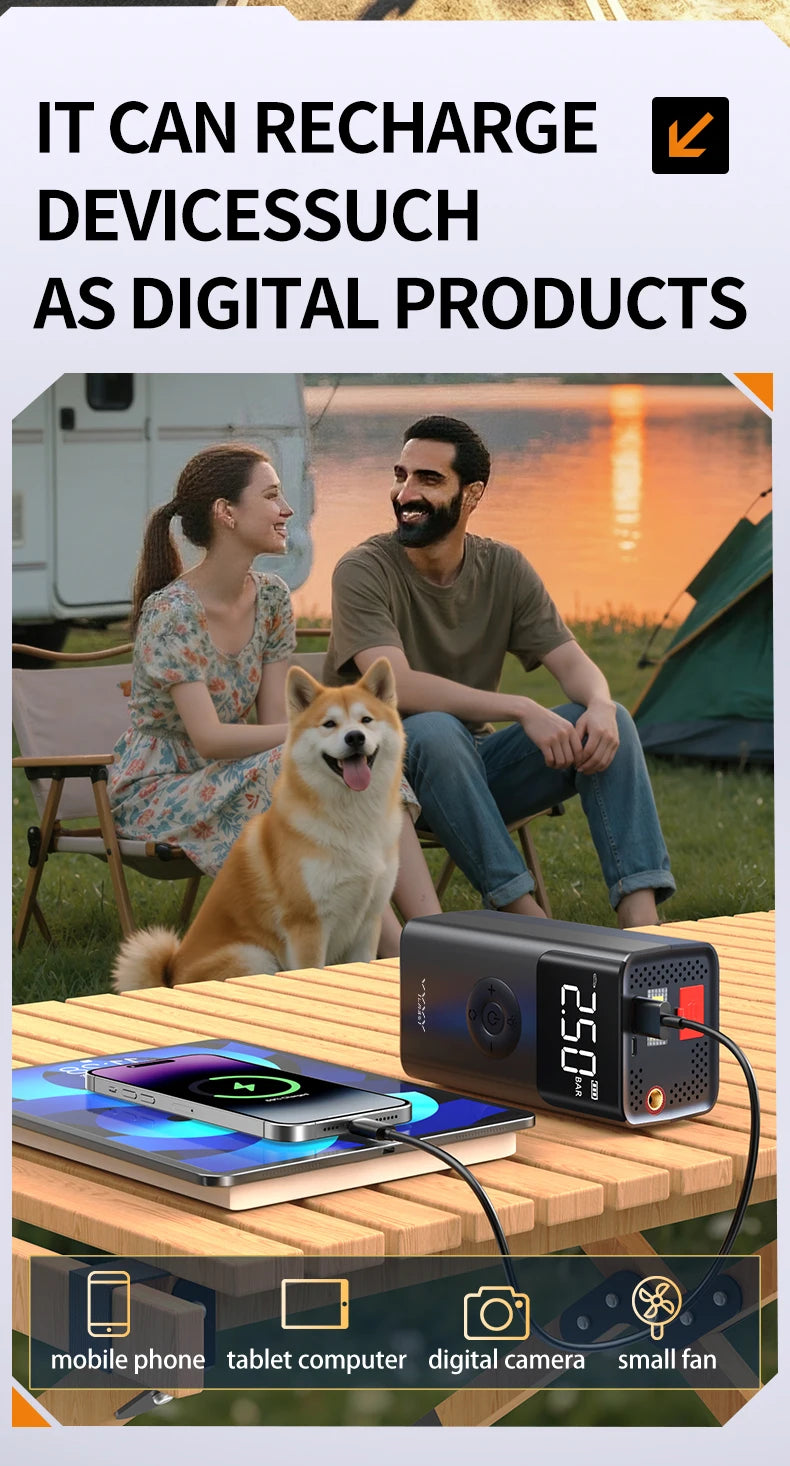 BASEUS QS003 Plus 4-in-1 Jump Starter – 12V 1000A with 150PSI Air Compressors, LED Light & Power Bank