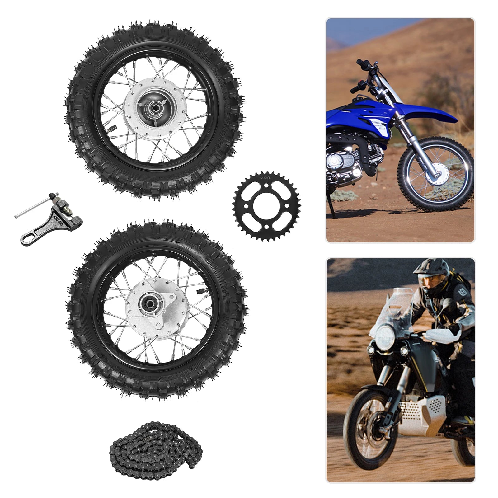 Dirt Bike Tires – 2.50-10 Front & Rear Wheel Rim Tire Set with Drum Brakes