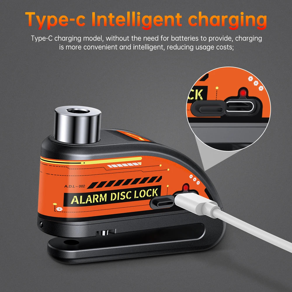 Elecpow Rechargeable Motorcycle Bicycle Scooter Alarm Disc Brake Lock Waterproof Anti-Theft Reminder Cable – 120dB USB-C IP67 7mm 285g CE FCC RoHS – With or Without Rope