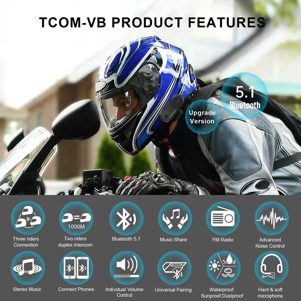FREEDCONN T-COM VB Motorcycle Bluetooth Intercom – 6-Rider Group