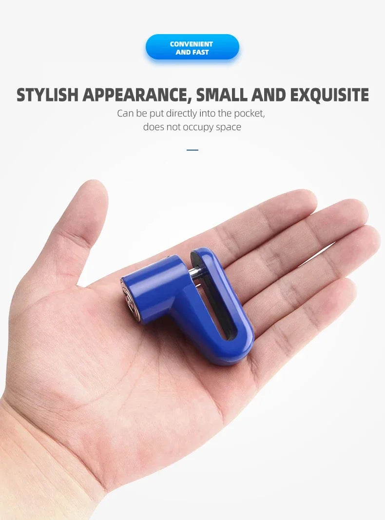 Disc Brake Lock Anti-Theft Security Lock Universal Motorcycle Bicycle Scooter Wheel Safety Theft-Protection Padlock – 5.5mm Lock Rod Metal Blue Red Black