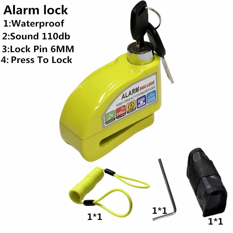 Falante Motorcycle Alarm Lock Safety Anti-Theft Disc Brake Aluminum Alloy Motorbike Bicycle Accessories – Model 8302 – 21x14x4cm – 18 Color Styles