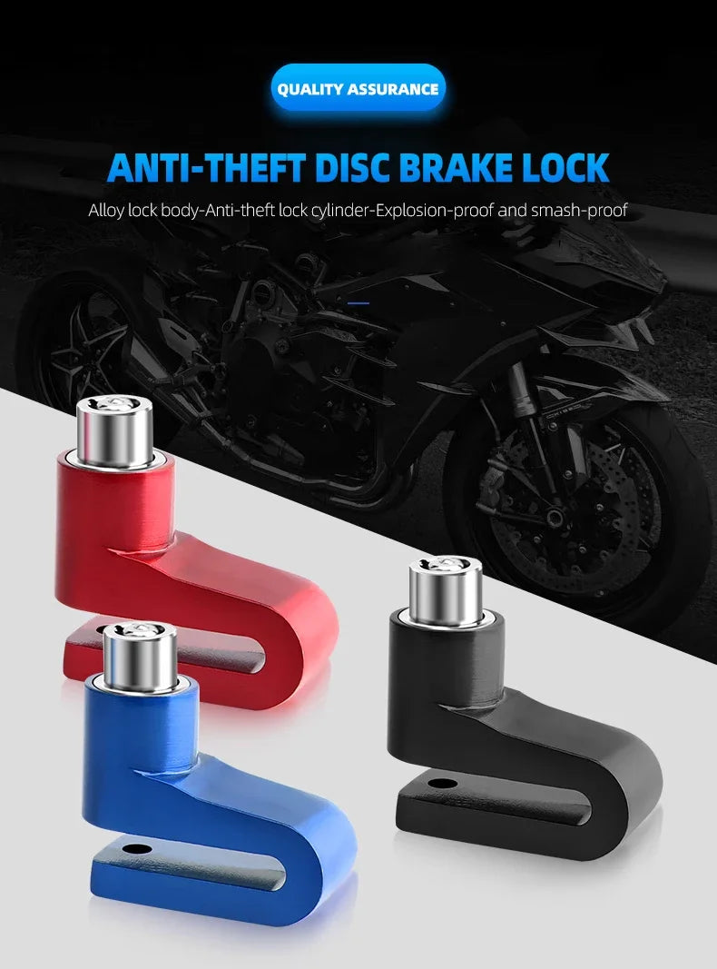 Disc Brake Lock Anti-Theft Security Lock Universal Motorcycle Bicycle Scooter Wheel Safety Theft-Protection Padlock – 5.5mm Lock Rod Metal Blue Red Black