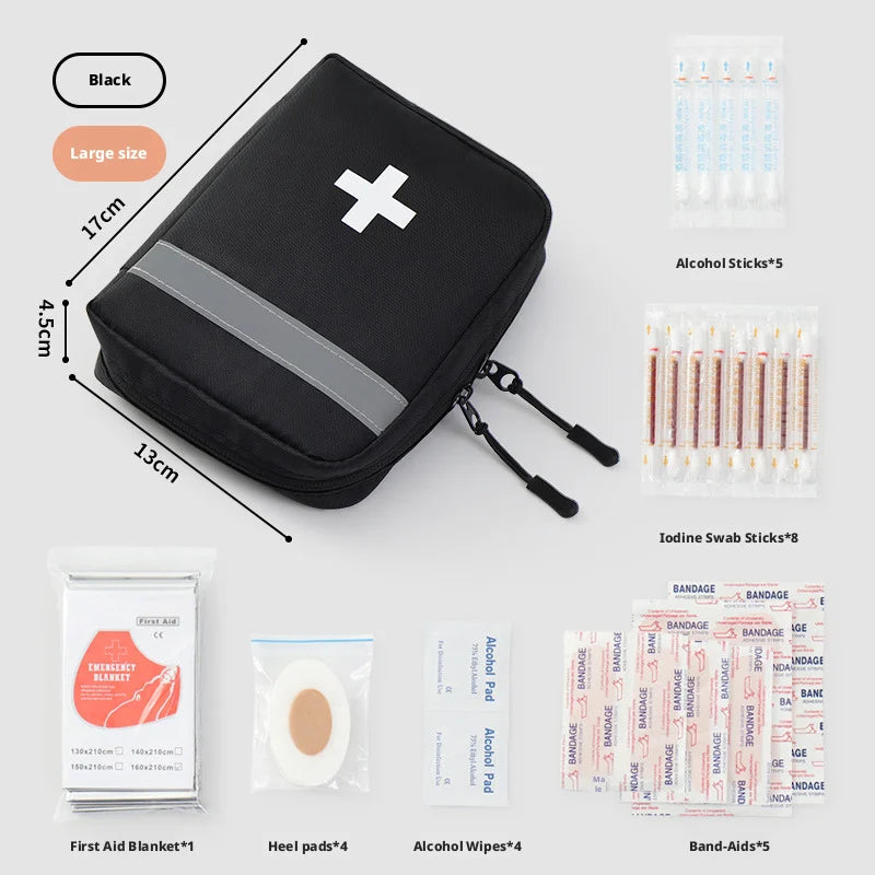 Reflective Portable First Aid Kit for Outdoor Hiking Camping - Emergency Medicine Organizer with Car Storage Strips