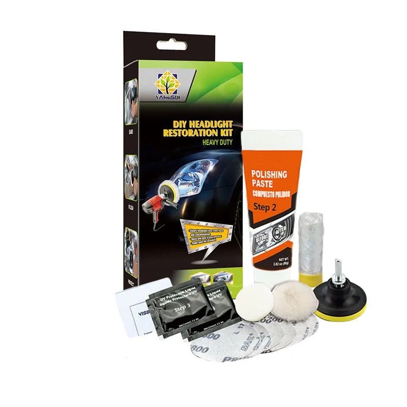 Professional Car & Motorcycle Headlight Restoration Kit – Wet Sand + Polish + UV Protect – Removes Yellowing Scratches – Car / Motorcycle / ATV – 24 Set Options – $40