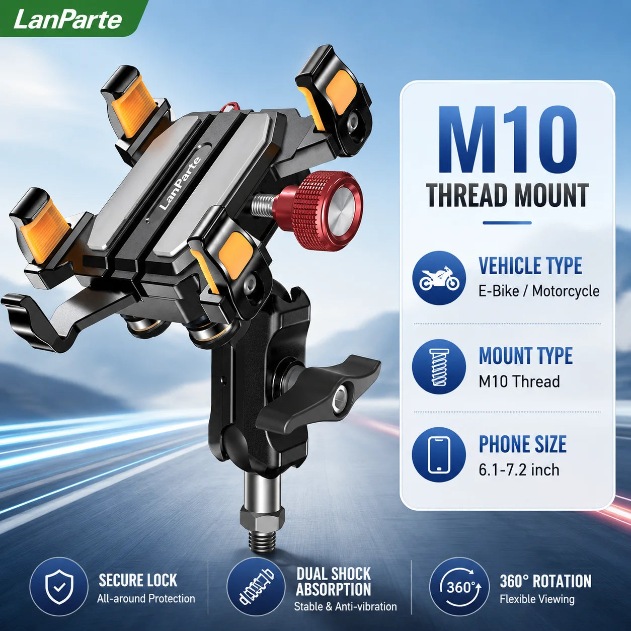 Aluminum Alloy Motorcycle Phone Mount – Mirror-Mount Shockproof 360° GPS Holder for Scooters & E-Bikes