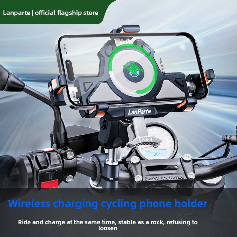 Metal Shockproof Motorcycle Phone Holder 4 Vibration Dampener 15W Wireless Charger Fast Charging Motorbike Bicycle Bike Stand