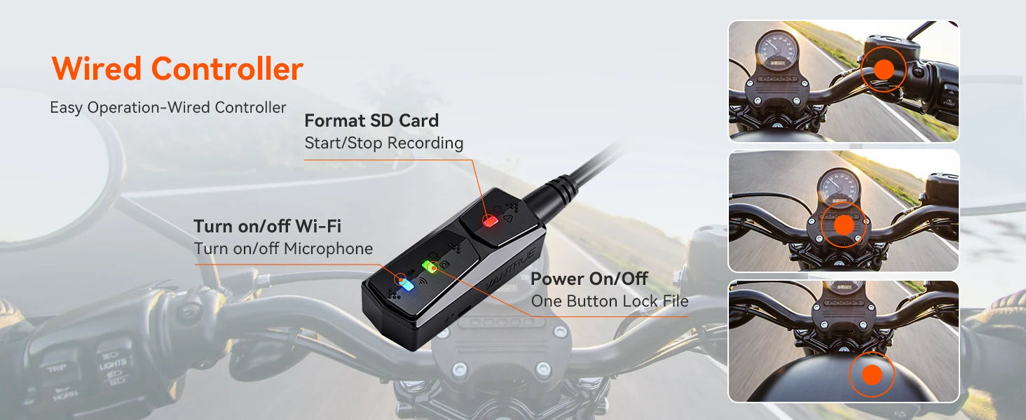 Vantrue F1 Motorcycle Dash Cam 4K Front 1080P Rear IP67 Waterproof WiFi GPS 160° 24H Parking Mode Wired Remote Motorcycle Camera DVR STARVIS OTA 18-Month Warranty