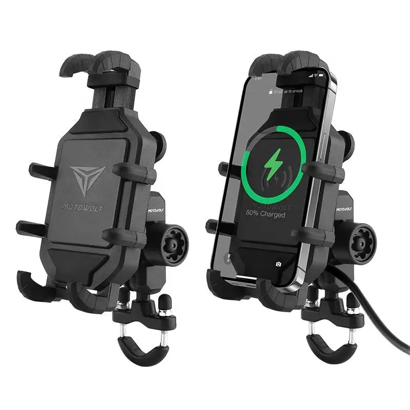 Motorcycle Wireless Charging Phone Mount – QC 3.0 Fast Charger GPS Handlebar Holder for 4–7" Phones