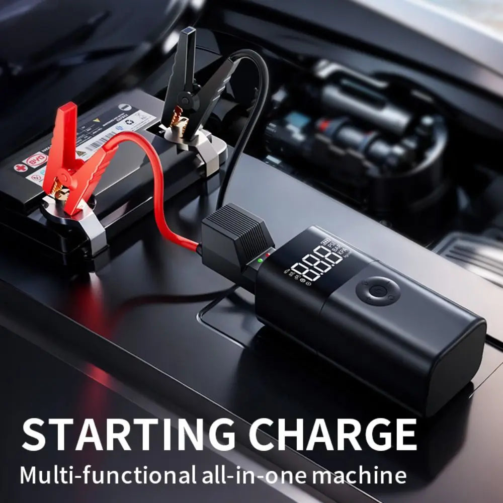 4-in-1 Jump Starter 1000A 12V – Wireless Tire Inflator, LED SOS Light & Power Bank for Car, Motorcycle & Bicycle