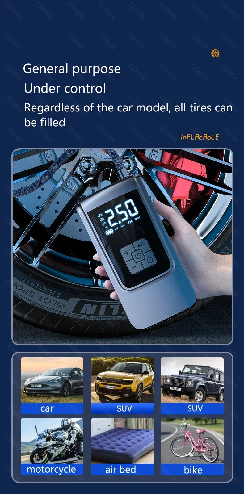 Portable Air Compressor – Wireless Tire Inflator with LCD Display