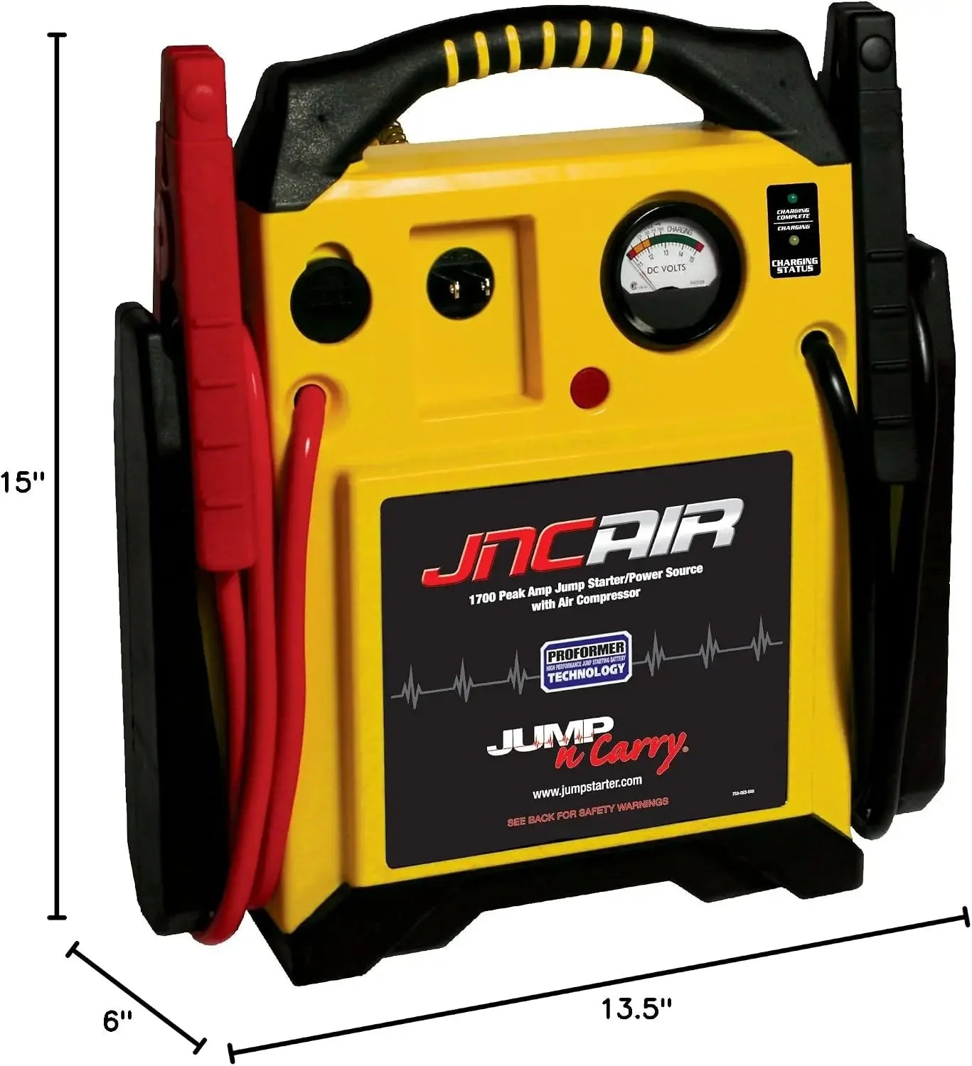 Jump-N-Carry JNCAIR Motorcycle & Car Jump Starter 1700 Peak Amp with Air Compressor 12V Lead-Acid AGM