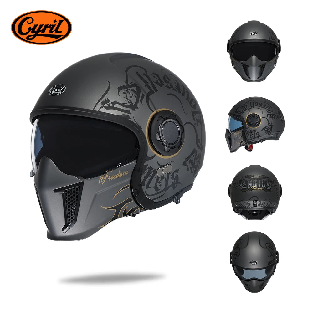 Modular Helmets – DOT Full Face Motorcycle Helmet, Dual Visor, Retro Open Face Design for Men & Women