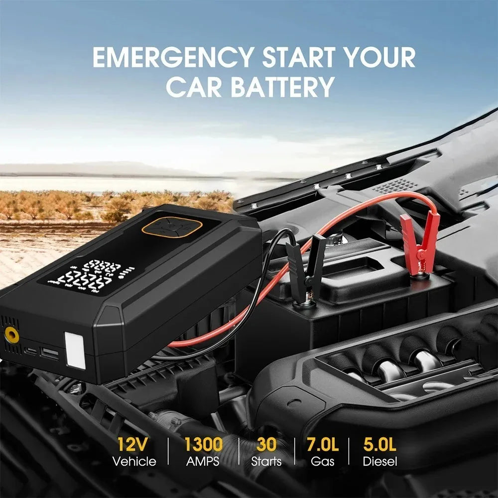 Motorcycle Jump Starter Q28 4000A with 150PSI Air Compressor Portable Power Bank Tyre Inflator 400 Lumen LED Light 12V