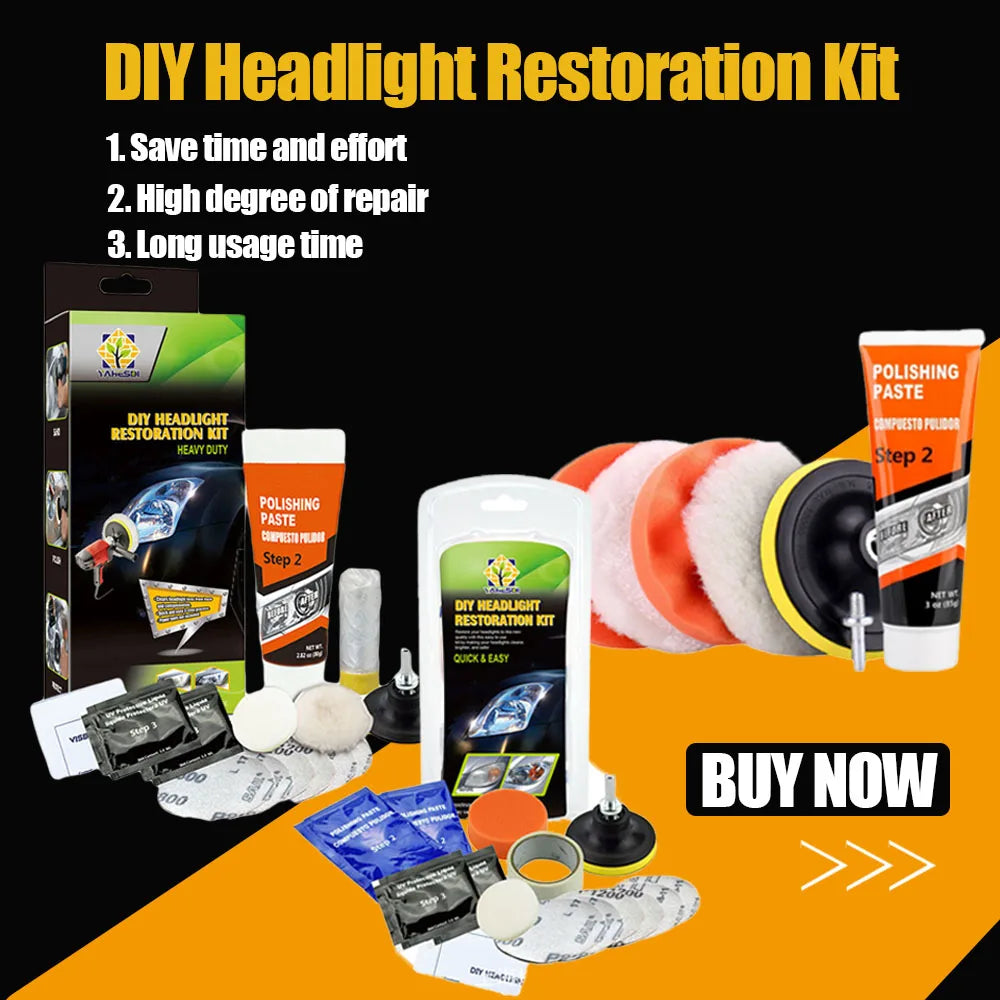 Professional Car & Motorcycle Headlight Restoration Kit – Wet Sand + Polish + UV Protect – Removes Yellowing Scratches – Car / Motorcycle / ATV – 24 Set Options – $40