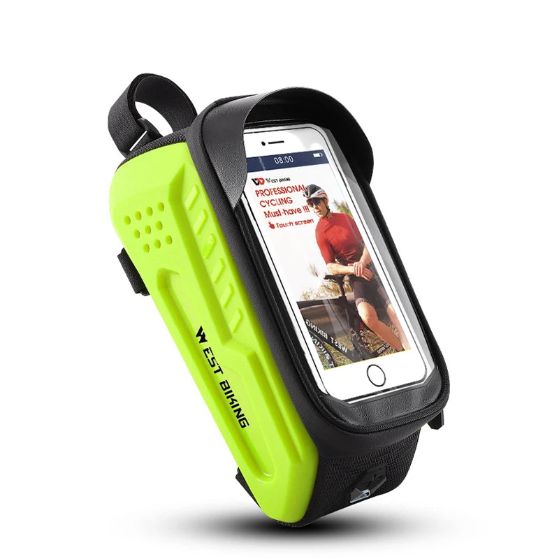 WEST BIKING 1.5L Waterproof Bike Phone Pouch – Touchscreen Top Tube Frame Bag for Up to 7" Phones