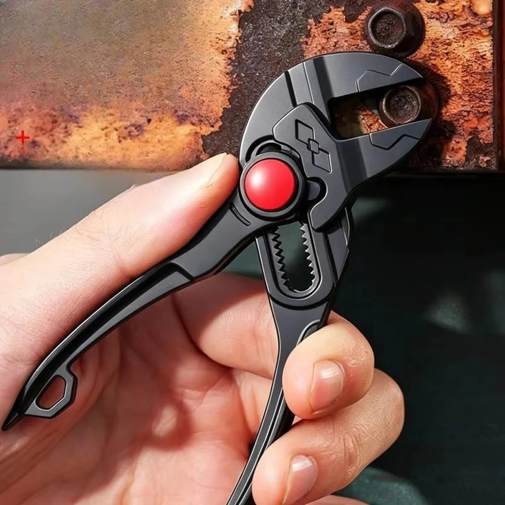 4-Inch Adjustable Water Pump Pliers – Brake Caliper Tools – Mini Multifunctional Plumbing Pipe Wrench 18-Position Push-Lock Teflon Coated Alloy Steel – Black / Silver – $28