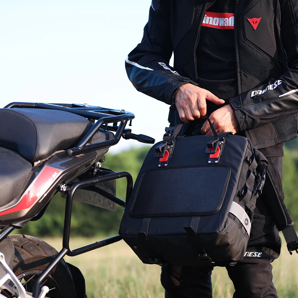 Rhinowalk Motorcycle Side Saddle Bag 20L Universal with Removable 100% Waterproof Inner Bag Motorbike Travel Luggage Accessories – Black / Olive (1PC)