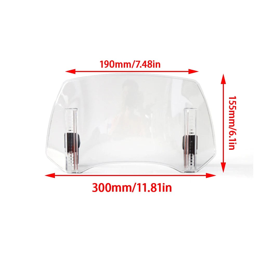 Universal Motorcycle Windshield Extension Adjustable Spoiler Clamp-On Windscreen Deflector Suitable for All Motorcycle Parts – SOYAVISION ABS 280mm 300mm 360mm Grey Clear No Drill