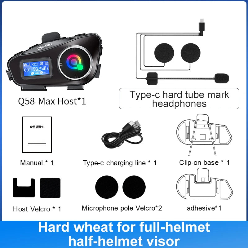 Q58 Max Motorcycle Bluetooth Intercom – 500m Helmet Communication