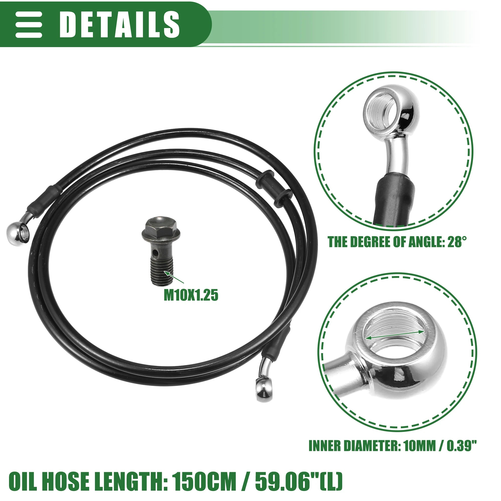 28° Braided Hydraulic Brake Hose – Brake Line Tools – Motorcycle Dirt Bike Motocross Brake Line Oil Hose – M10×1.25 – 30cm to 170cm – Black – from $18