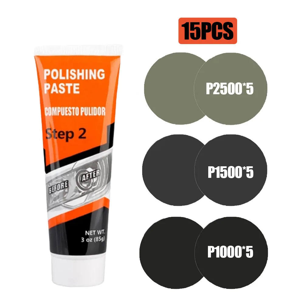 Professional Car & Motorcycle Headlight Restoration Kit – Wet Sand + Polish + UV Protect – Removes Yellowing Scratches – Car / Motorcycle / ATV – 24 Set Options – $40
