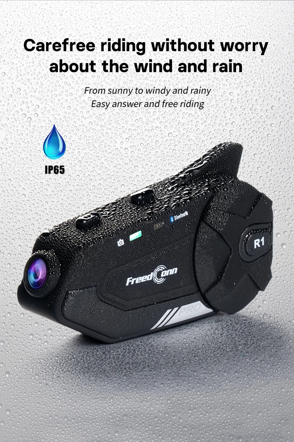FREEDCONN R1 Pro Motorcycle Bluetooth Intercom – 6-Rider 2K Dash Cam