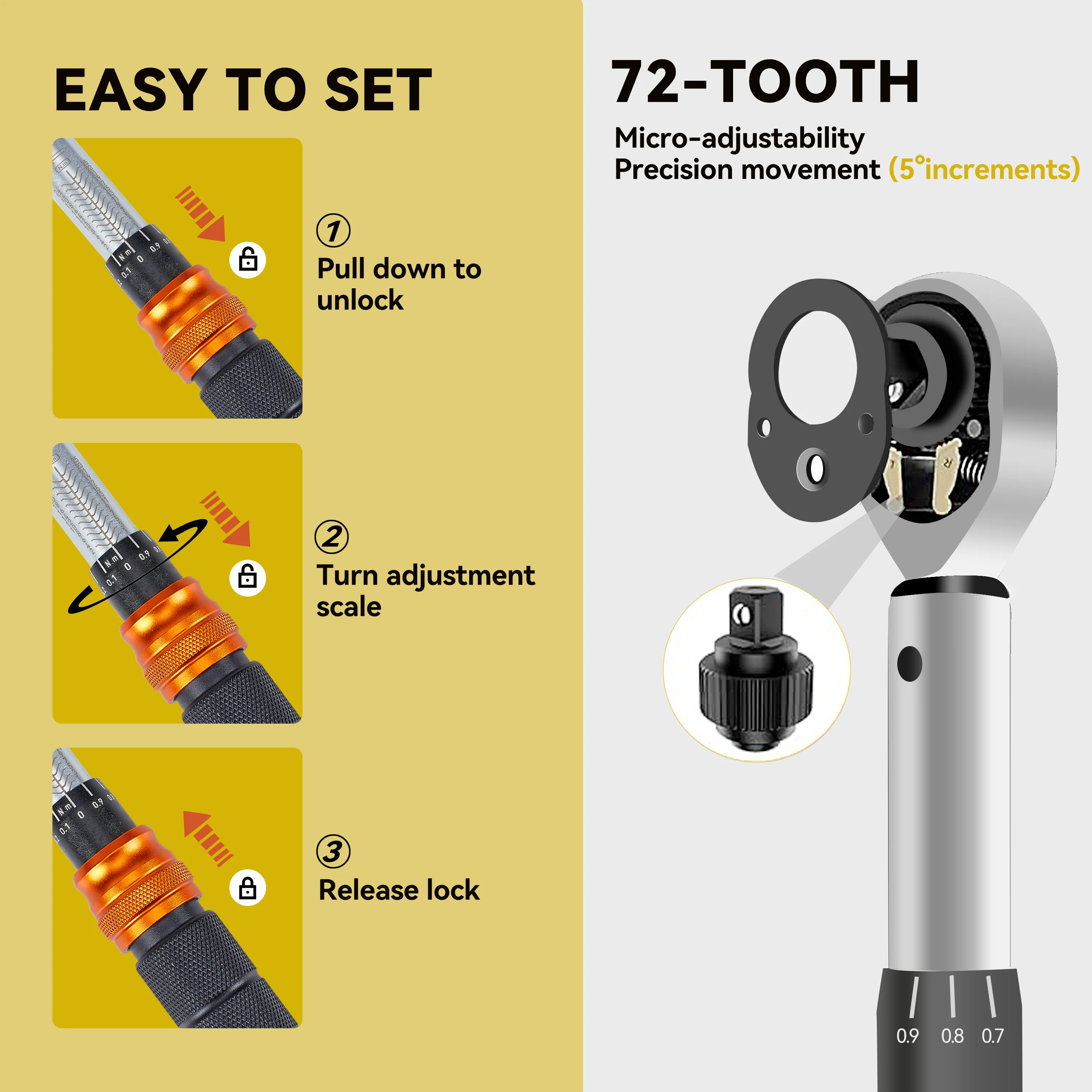 WAXTRON Click Torque Wrench – 1/4” / 3/8” / 1/2” – 1–220 Nm – 72-Tooth – ±3% – Chromium-Vanadium Steel – from $62
