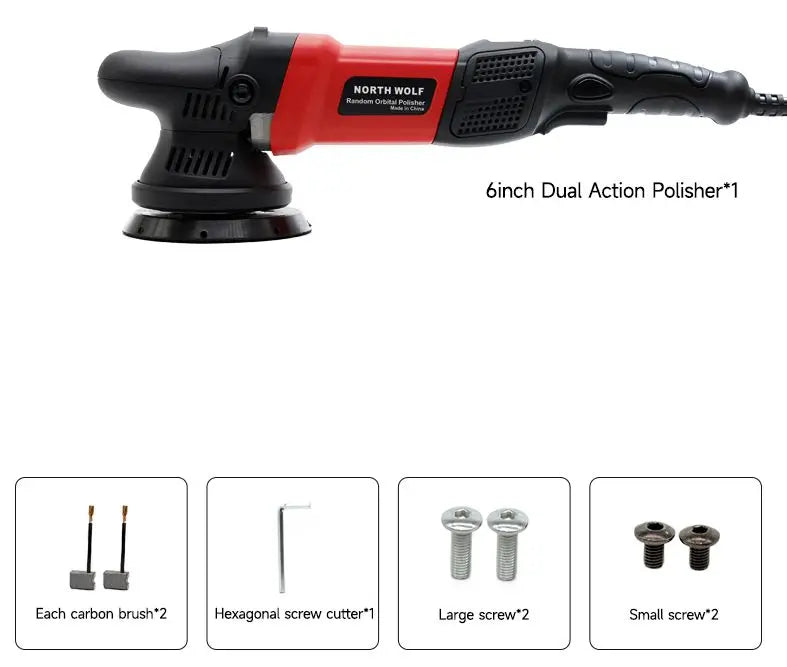 DETAILING North Wolf 900W Dual Action Car Polisher – 15mm / 21mm Orbit – 5" / 6" Pad – 6-Speed – 110V US / 220V EU – Machine Only or Set – CE Certified – $171–305