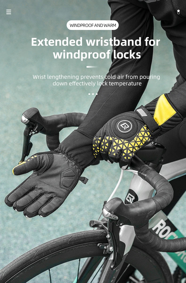 ROCKBROS Winter Warm Bike Gloves Touch Screen Windproof Thermal Motor Bicycle Gloves Men Women SBR Pad Shockproof Cycling Gloves