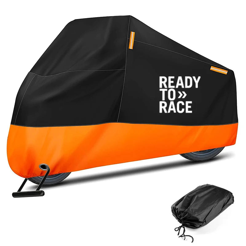 For KTM Ready to Race ADV Duke 390 690 790 890 1190 RC Motorcycle Cover Waterproof Outdoor Scooter UV Protector Dust Rain Cover – 210D Polyester Taffeta PU Silver Orange Elasticized Hem M-4XL