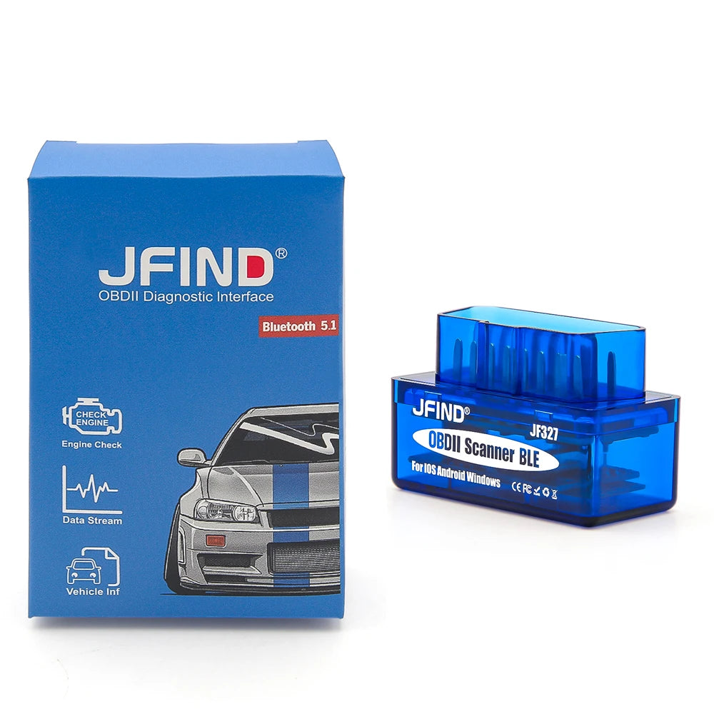 JFIND JF327 OBD2 Scanner – Bluetooth 5.1 – iOS + Android – Car + Motorcycle – Yamaha Honda Fault Code Reader – $16