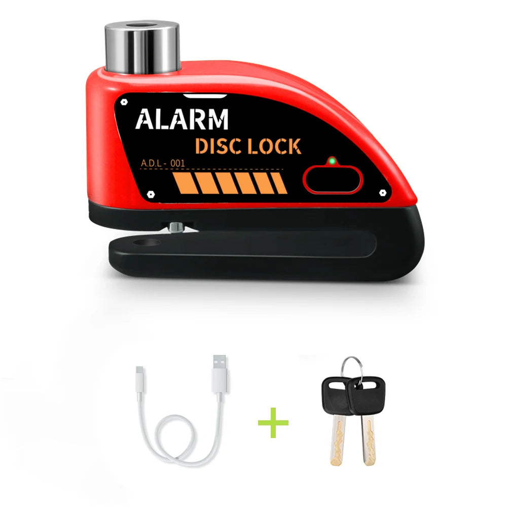 Extractme Motorcycle Alarm Disc Brake Lock Security Moto Wheel Disk Padlock Waterproof 120dB Anti-Theft – Fingerprint / Combination / Charging Style – USB-C – 7mm – With or Without Rope
