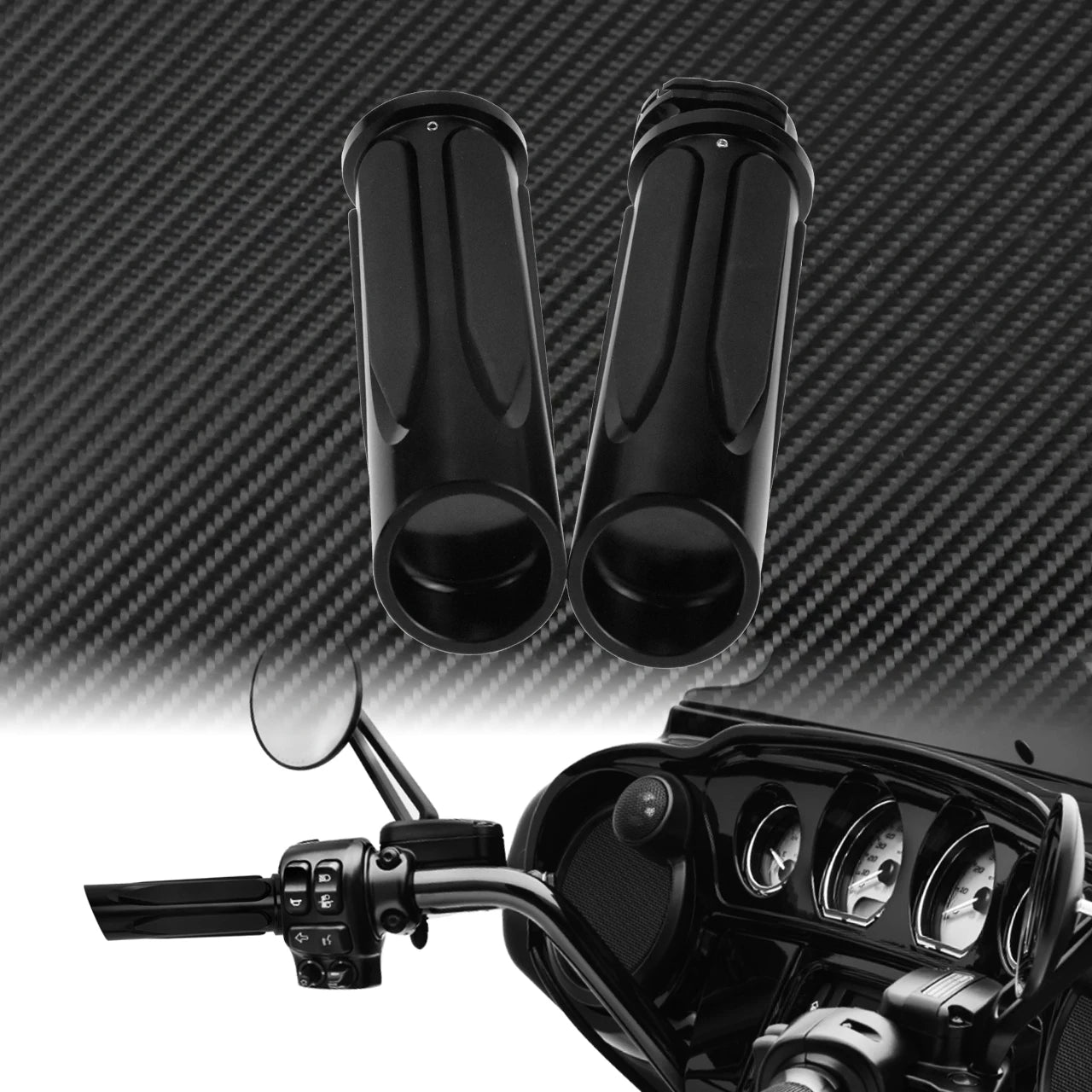 MACTIONS Harley-Davidson CNC Billet Aluminum Motorcycle Handlebar Grips 1" 25mm Rubber Vibration-Absorbing Hand Grips for Harley Touring Road King Sportster XL 883 1200 Dyna Softail V-Rod – 3 Styles (1 Pair)