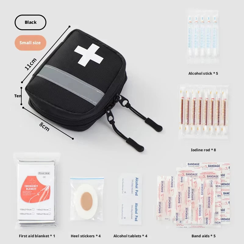 Reflective Portable First Aid Kit for Outdoor Hiking Camping - Emergency Medicine Organizer with Car Storage Strips