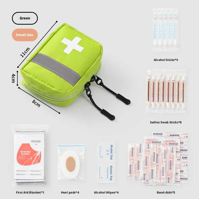 Reflective Portable First Aid Kit for Outdoor Hiking Camping - Emergency Medicine Organizer with Car Storage Strips