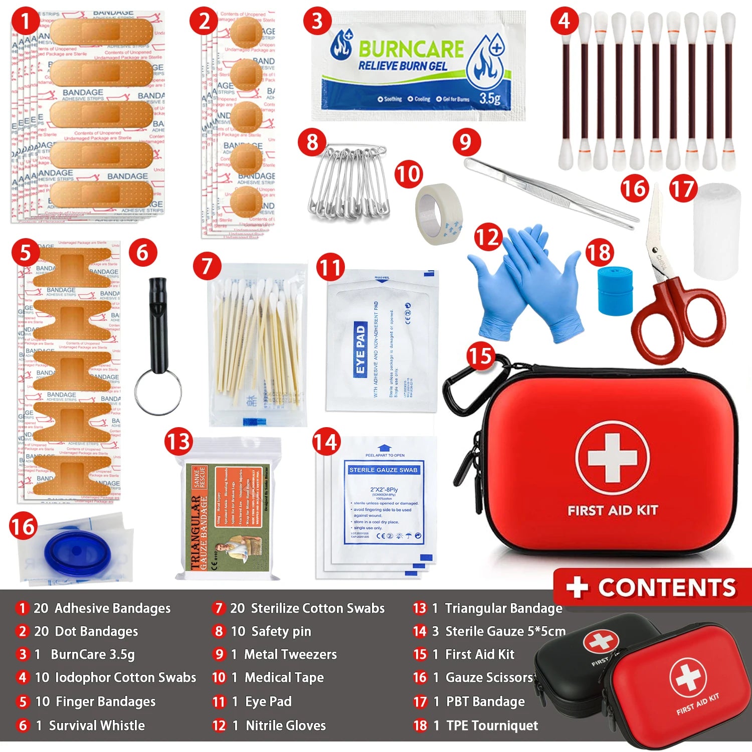 Sanke Rescue 103-Piece First Aid Kit Compact Waterproof EVA Case with Carabiner for Camping Hiking Motorcycle Bike Travel Home