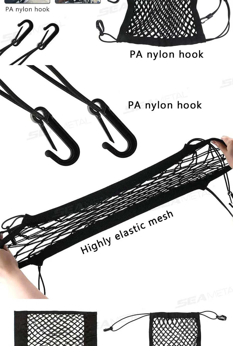 SEAMETAL Motorcycle Cargo Net High Elastic Double/Three Layer Motorcycle Net for Helmet Storage Cargo Luggage Net with Hooks
