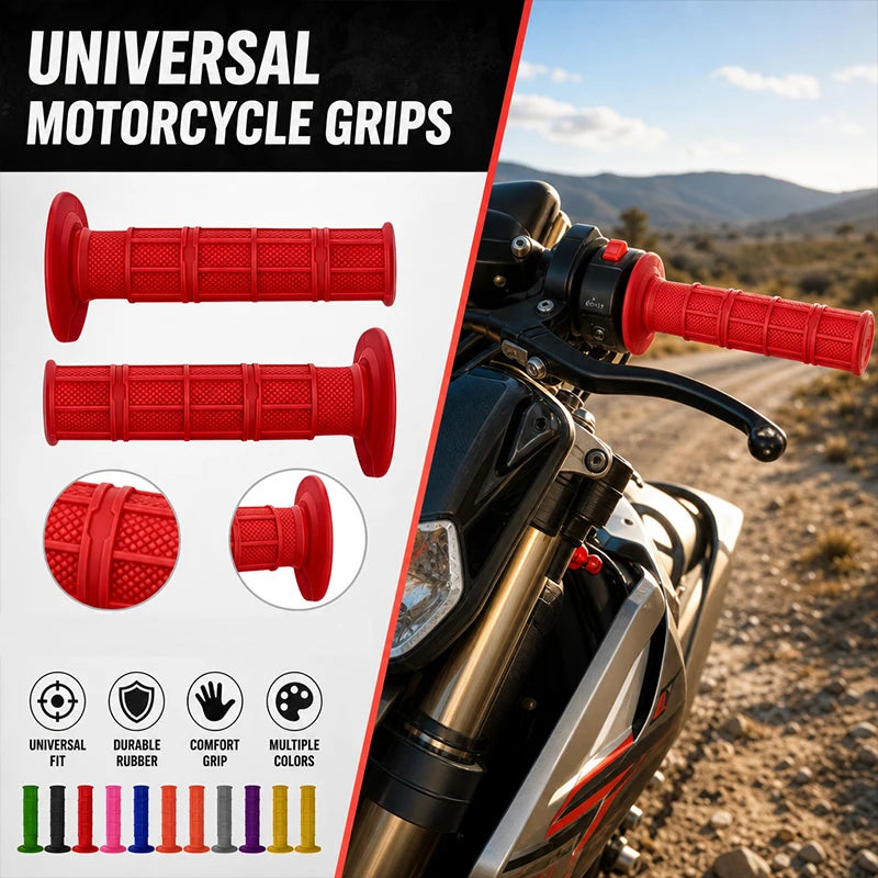 fastcozy Universal Motorcycle Handlebar Grips 7/8" Left 22mm Right 24mm Non-Slip Soft Rubber Modification Moto Handles for Honda Suzuki Ducati Benelli Dirt Bike Motocross – 7 Colors (1 Pair)